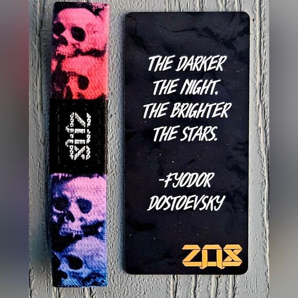 ZOX "CARPE NOCTEM" #708 blog release silver stitch SKULL collectible wristband - Picture 3 of 5